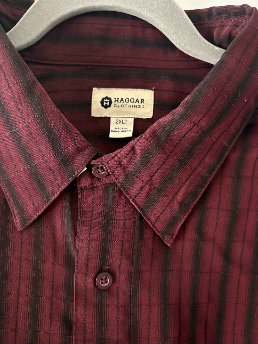 Haggar Button Down Shirt Men 2XLT Big and Tall Striped Burgundy Black NWT $65